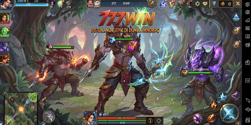 Tangkapan layar 777WIN menampilkan aksi seru dalam pertarungan MMORPG.