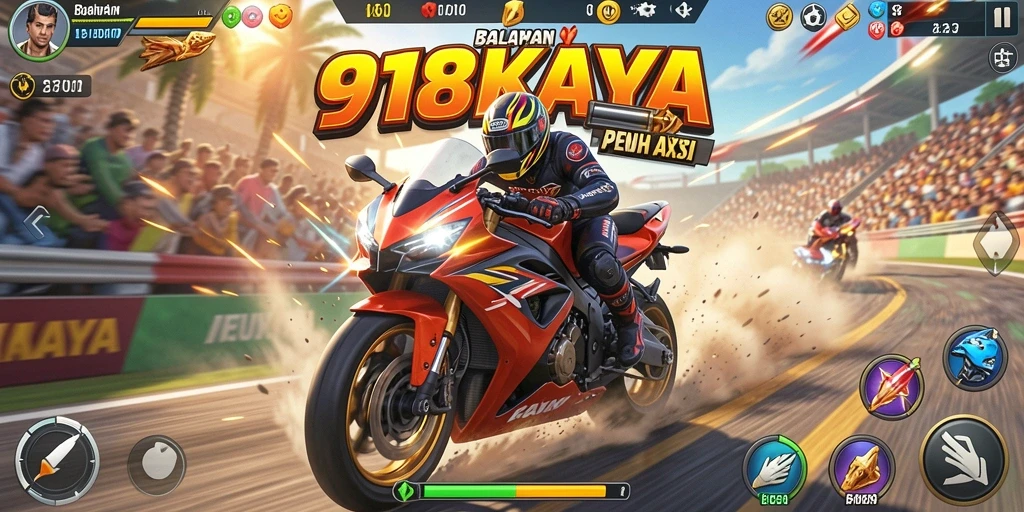 Gameplay seru dalam balapan motor yang mendebarkan.