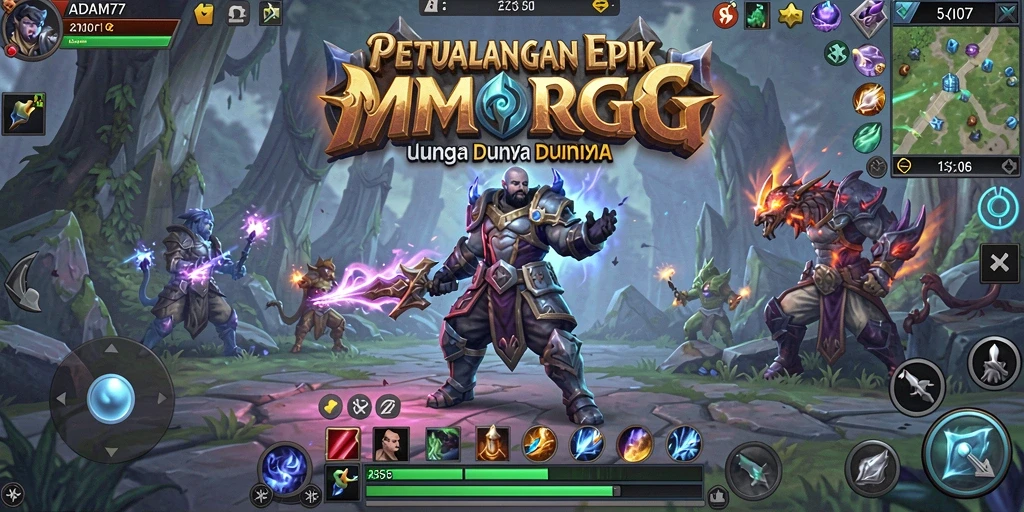 Screenshot gameplay ADAM77 yang menampilkan aksi pertempuran seru dalam dunia MMORPG.