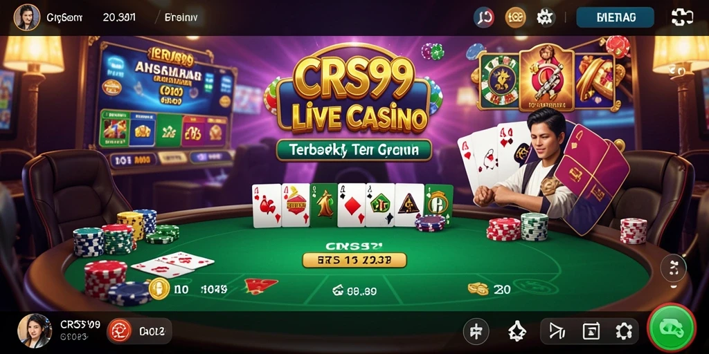 Screenshot utama CRS99 menunjukkan dealer langsung di meja permainan.
