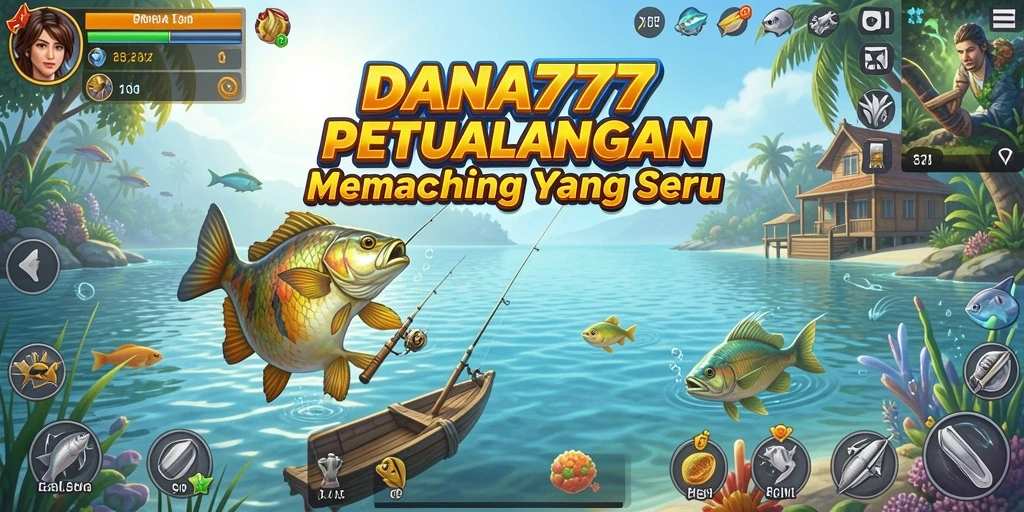 Screenshot DANA777 menampilkan aksi seru memancing di laut.