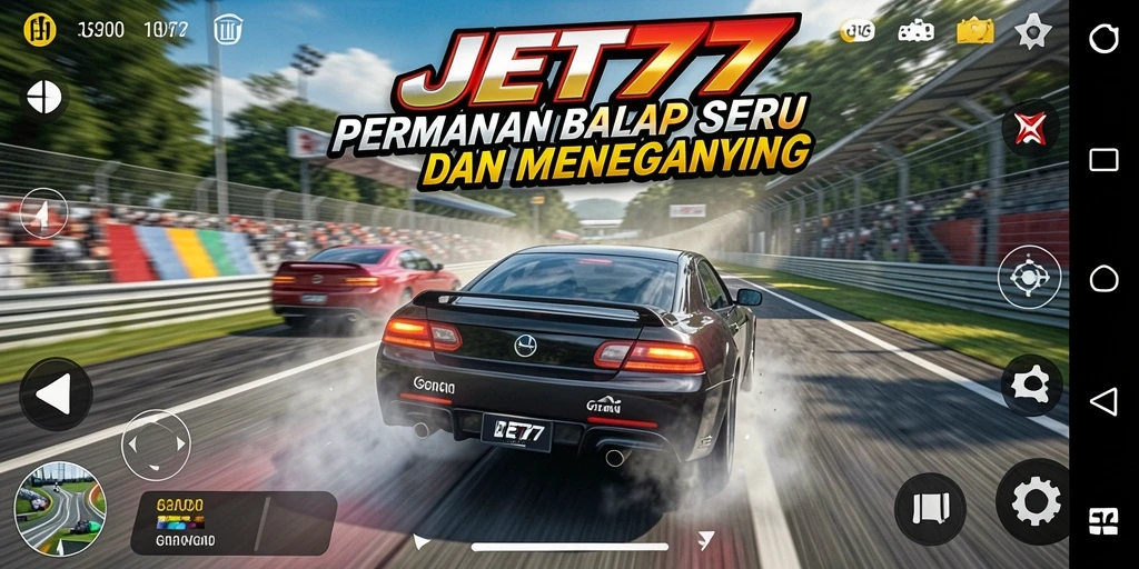 Tampilan gameplay JET77 yang penuh aksi dan seru saat balapan.