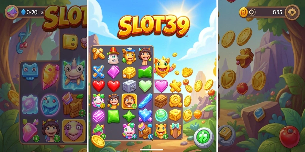 Screenshot gameplay SLOT39 menunjukkan aksi mencocokkan simbol yang seru.