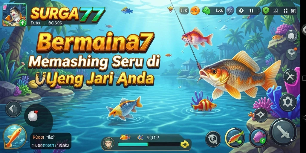 Tampilan gameplay <strong>SURGA77</strong> yang menampilkan keindahan memancing di laut.