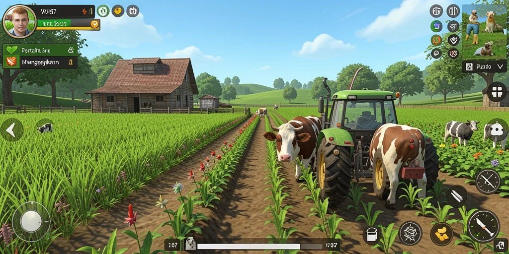 Screenshot V87 menampilkan gameplay bertani yang menarik dan interaktif.